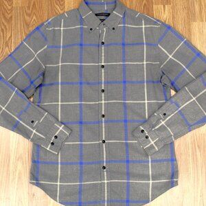 BANANA REPUBLIC SOFT WASH SHIRT GRANT FIT 100% COTTON GRAY WINDOWPANE MEDIUM, M